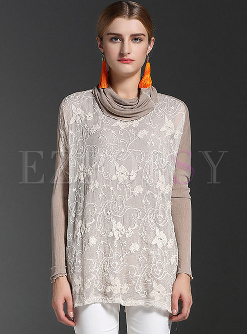 Long Sleeve Lapel Embroidery Color-matched T-shirt