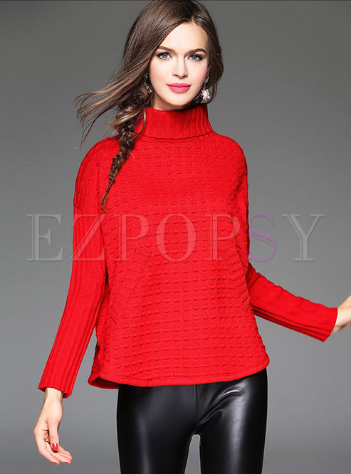Chic Brief High Neck Asymmetric Red Sweater
