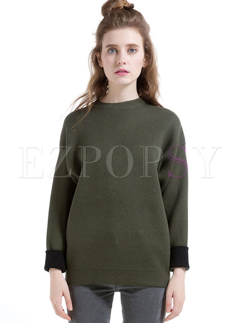 Vintage Pure Color Long Sleeve Pullover Sweater
