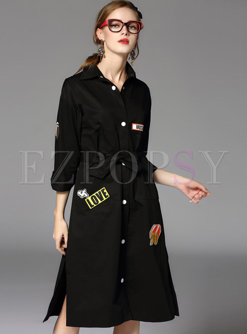 Cotton Embroidery Lapel Single-breasted Trench Coat