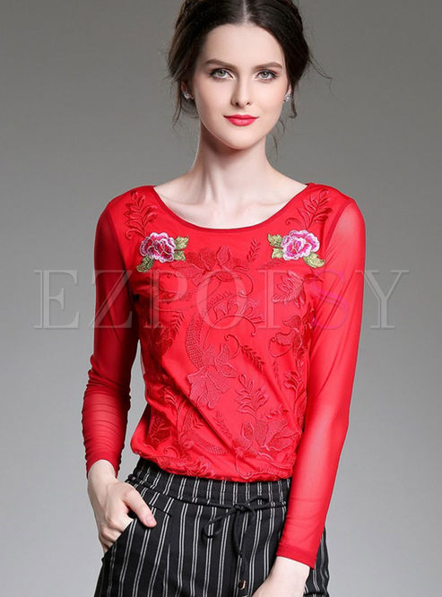 Embroidered Mesh T-Shirt 