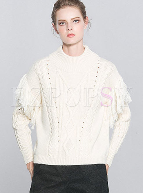 Personality Stand Collar Fringed Sweater