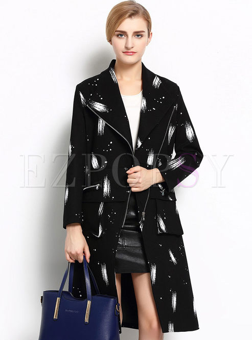 Turn Down Collar Floral Stylish Trench Coat