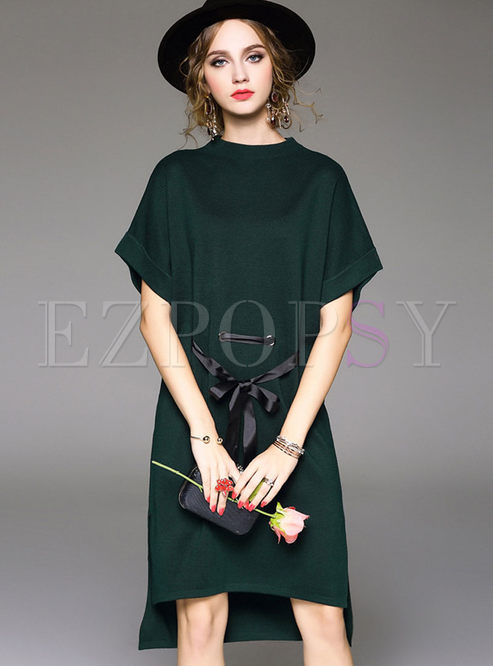 Elegant Loose Pure Color Knitted Dress