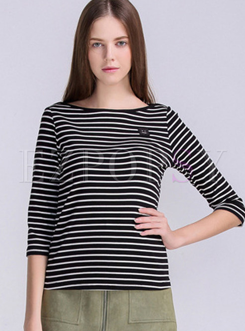 Brief Black And White Stripe Pure Cotton T-Shirt