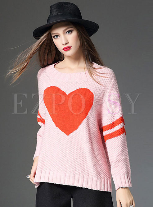 Romantic Loose Heart Printed Sweater