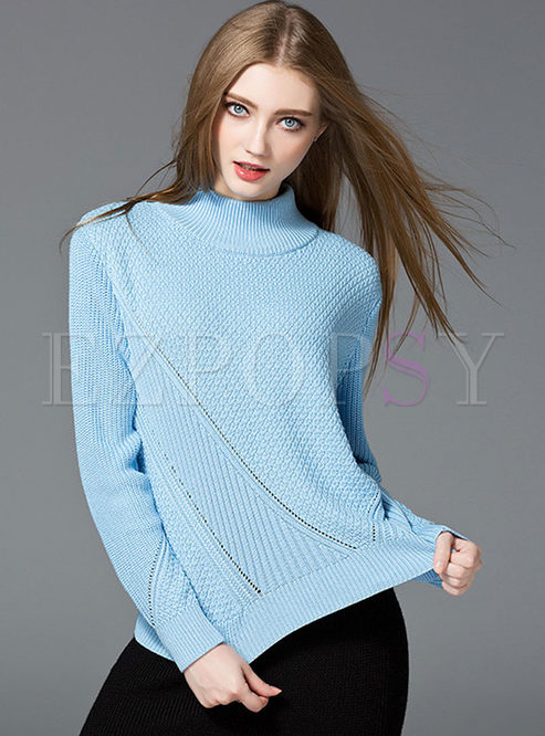 Brief Pure Color High Collar Knitted Sweater