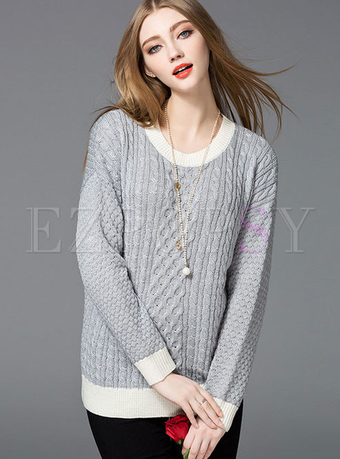 Casual O-neck Loose Hit Color Sweater