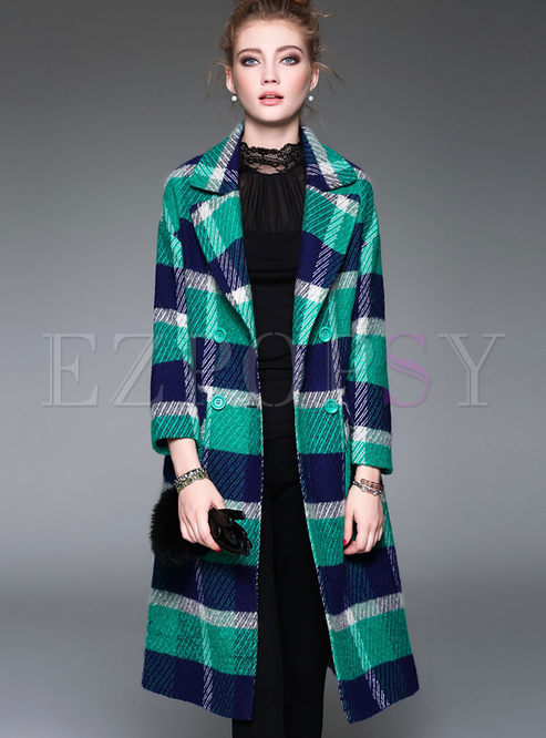 Outwear | Jackets/Coats | Turn Down Collar Plaid Wool Slim Coat