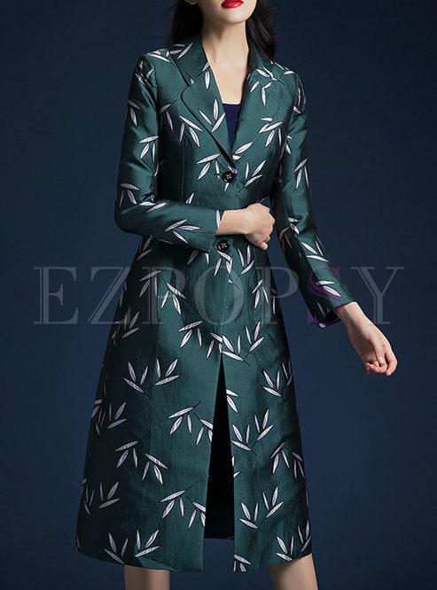 Notched Floral Slim Stylish Trench Coat