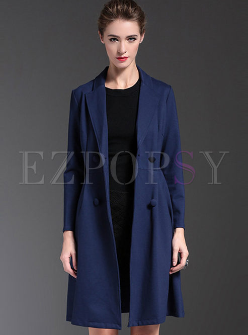Notched Belt Stylish Pleated A-line Trench Coat