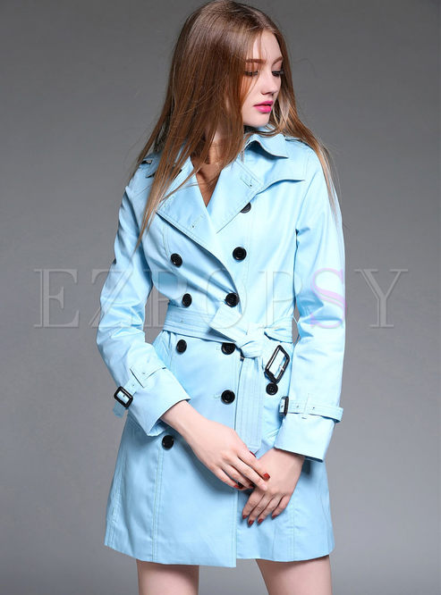 Slim Double-breasted Notched Collar Trench Coat