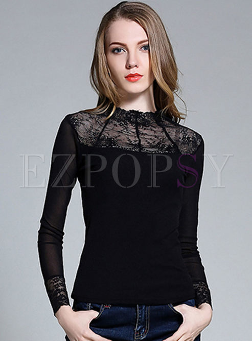 Tops | T-shirts | Sexy Lace See Through Look Slim T-shirt