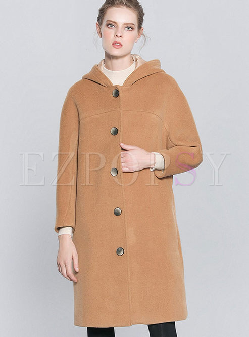 Vintage Pure Color hooded Coat