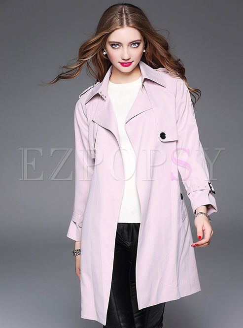 Pink Turn Down Collar Sweet Trench Coat
