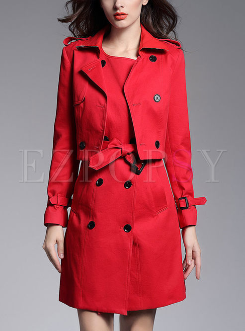 Brief Double-breasted Lapel Slim Trench Coat