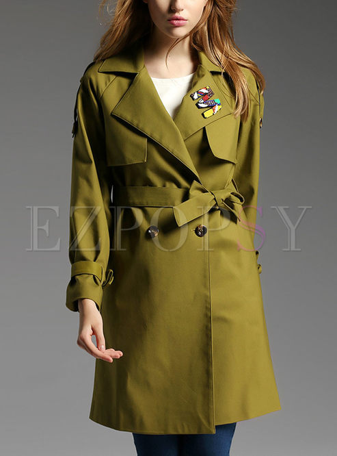 Stylish Notched Belted Straight Trench Coat