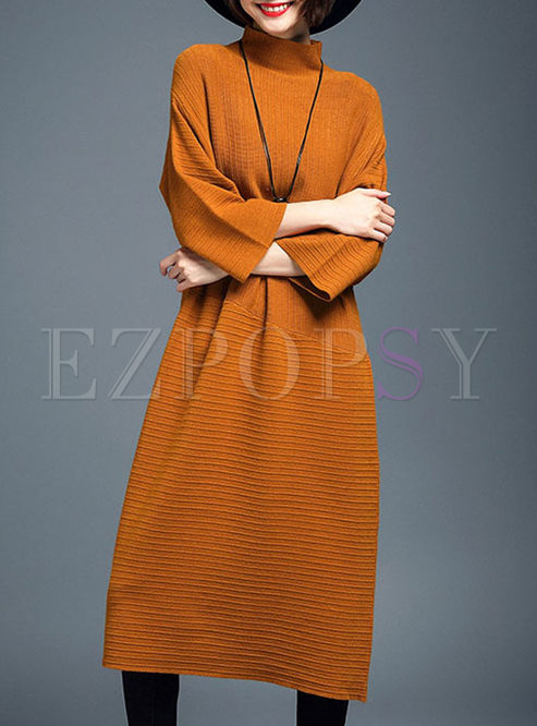 Long Pure Color Loose Knitted Dress