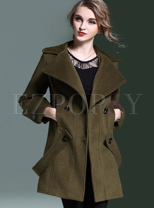 Brief Solid Color Double-breasted Straight Coat