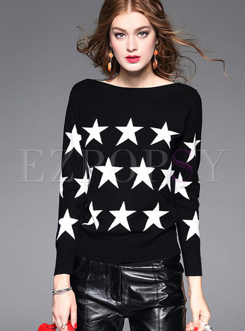 Causal Star Floral Long Sleeve Sweater