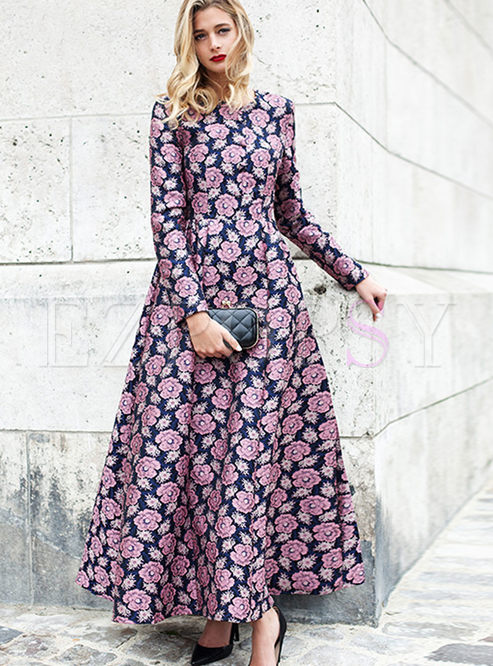 Dresses | Maxi Dresses | Party Floral A-line Long Sleeve Maxi Dress
