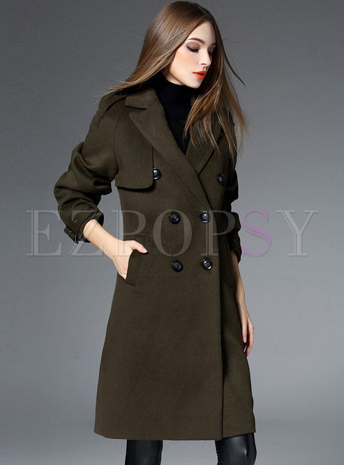 Outwear | Jackets/Coats | Army Green Double-breasted Woolen Coat