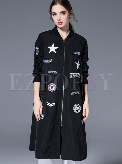 Casual Patchwork Floral Straight Trench Coat