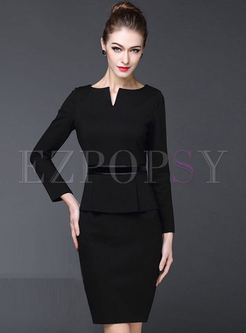 Black Long Sleeve Office Bodycon Dress