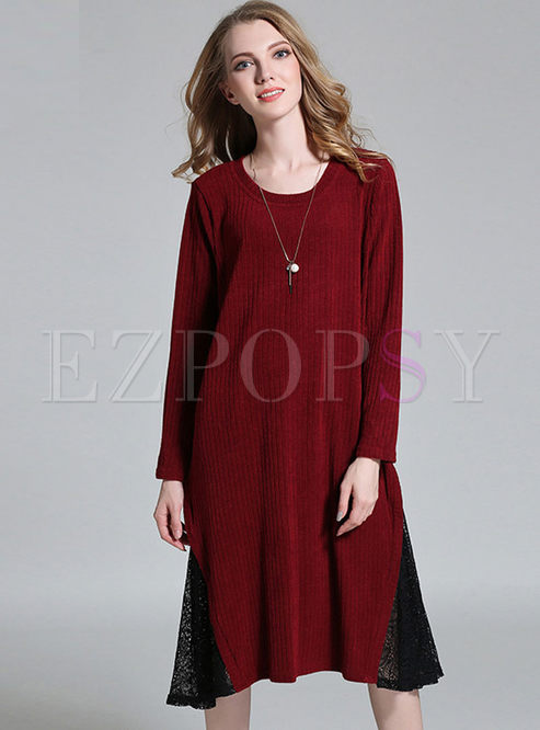 Sexy Lace Patch Loose Knitted Dress