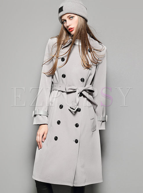 Brief Solid Color Slim Long Sleeve Trench Coat