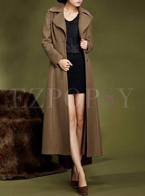 Brief Turn Down Collar Long Wool Trench Coat
