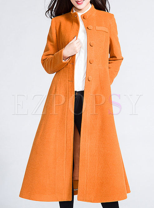Brief Stand Collar A-line Slim Coat