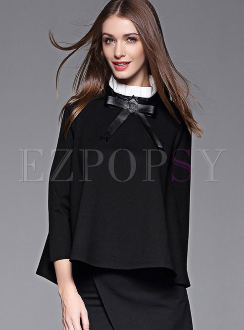Cute Bowknot Stand Collar Pullover T-shirt