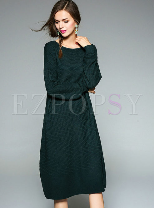 Loosed Stripe Patchwork Knitted Dress