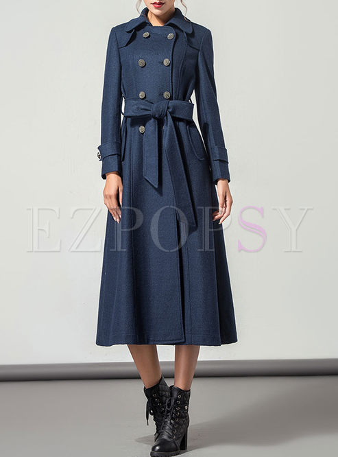 Brief Turn Down Collar Double-breasted Wool Slim Trench Coat