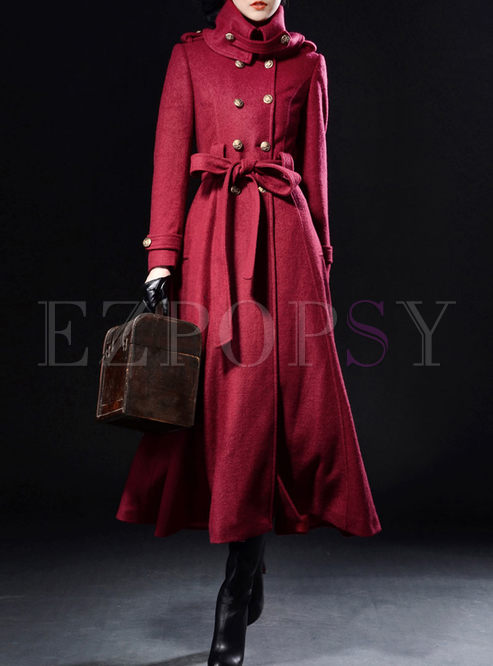 Vintage Slim Solid Color Double-breasted Coat