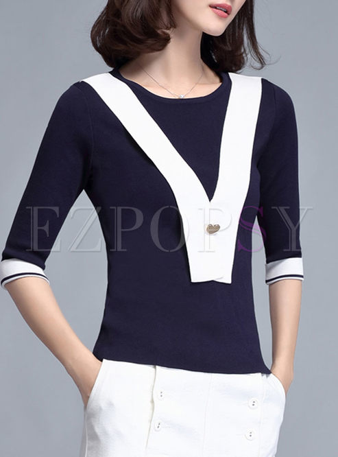 Casual Hit Color Half Sleeve Sweater