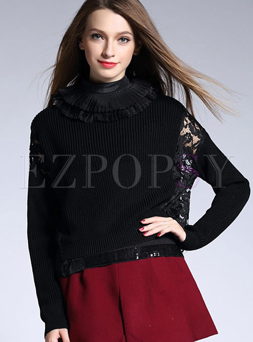 Cute Lace Patch Wool Sweater