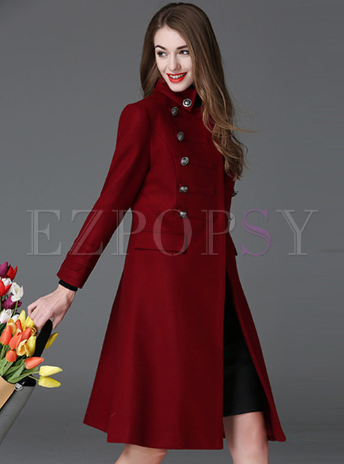 Stylish Double-breasted Vintage A-line Wool Coat