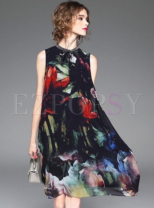 Dresses | Shift Dresses | Vintage Floral Print Sleeveless Loose Dress