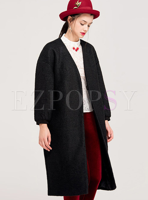 Cardigan Casual Solid Color Knee-length Coat