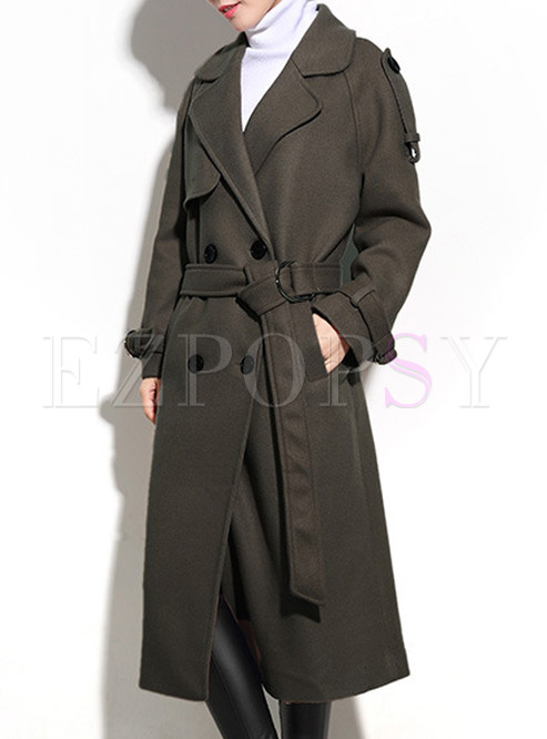 Plain Mid-calf Belted Trench Coat 