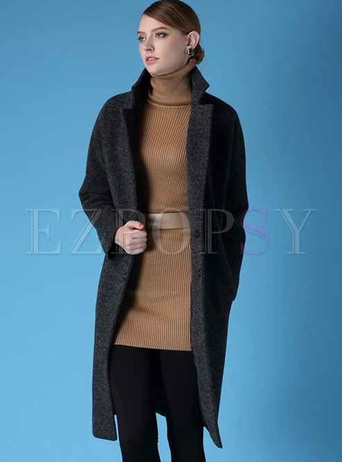 Grey Medium-length Woolen Coat