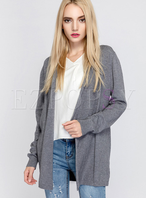 Brief Zip-up Loose Pure Color Sweater