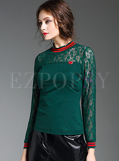Chic O-neck Lace Patch T-shirt