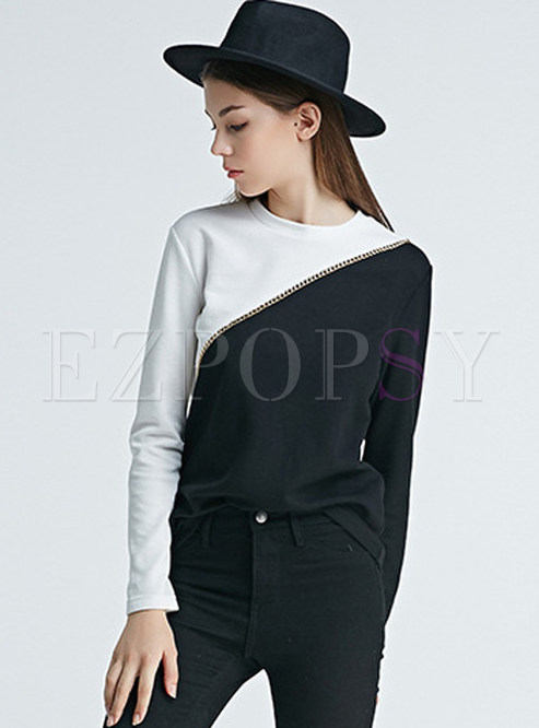 Patch Hit Color Slim Pullover T-shirt