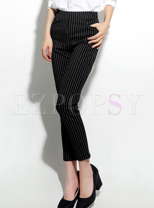 Stylish Striped Ankle-length Slim Pants
