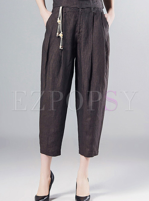 Vintage Linen Casual Plus Size Pants