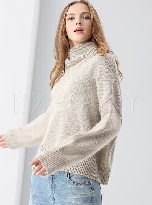 Brief Pure Color High Neck Loose Sweater