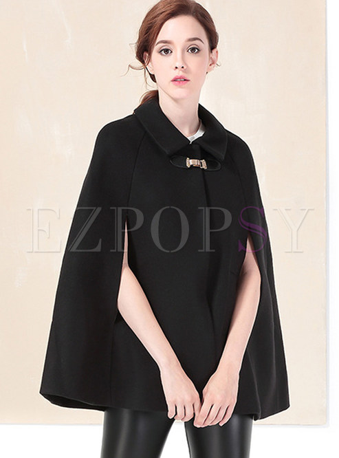 Black Sleeveless Cloak Woolen Coat